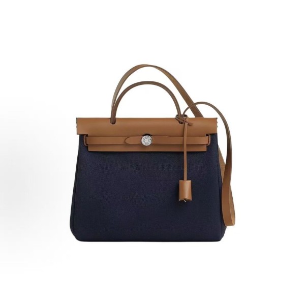 HERMES Herbag Zip 31 Silver buckle Crossbody bag 31 Unisex Couple Style Navy Blue and Brown